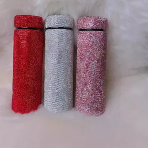 Damen Mode Auto Gerade Isolierte Wasserflasche Edelstahl Strass Bling Smart Thermosbecher Geschenk