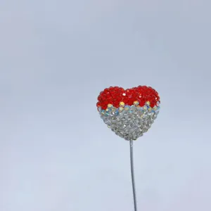 Rhinestone heart car ornament cute crystal balloon decoration with metal stick for auto interior.