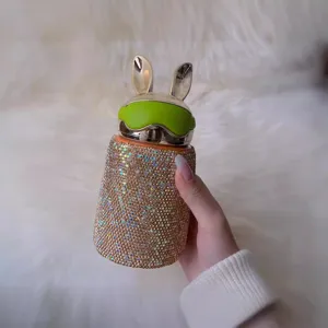 Luxury Rhinestone Bunny Ears Stainless Steel Thermos Cup Portable Insulated Water Bottle