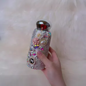 Bling rhinestone daisy thermos cup 260ml main view showcasing sparkling diamond design.
