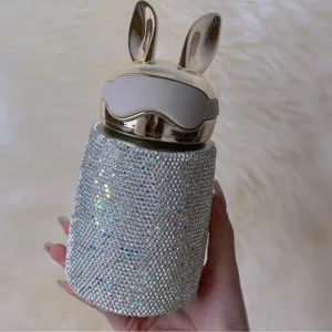 Diamond rhinestone bunny ears thermos bottle cute stainless steel portable water cup 300ml
