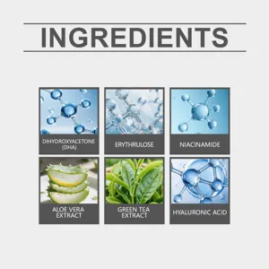 Vista detallada de los ingredientes activos clave como DHA, niacinamida y extractos.