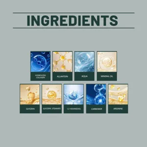 Huidverzorgingscreme productdetailafbeelding met belangrijke actieve ingredienten.