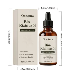 Huile de ricin bio OceAura 100ml flacon pipette avec boite d'emballage presentation
