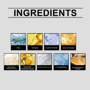 Detalle de ingredientes del spray depilatorio con componentes activos y formulas suaves naturales.