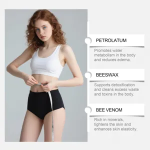 Detailansicht der Körperkontur und Inhaltsstoffvorteile mit Model beim Taillenumfangmessen.