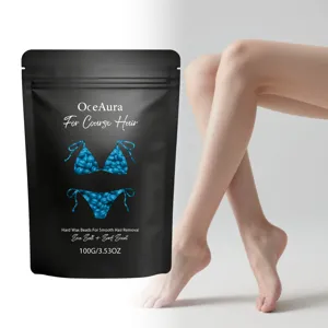 OceAura hard wax beads for coarse hair removal with sea salt and surf scent 100g travel size.