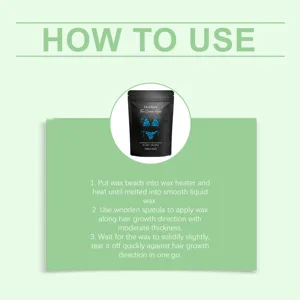 OceAura hair removal wax beads instruction detail image showing easy steps for smooth skin care.