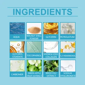 Detalle del exfoliante Zyvarn con ingredientes naturales como manzana y brócoli.