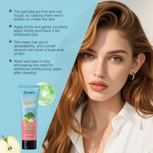 Vista detallada del exfoliante facial Zyvarn con extractos de brócoli y manzana verde para piel.
