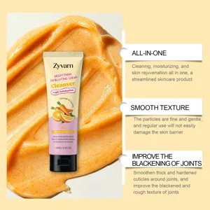 Detail view of Zyvarn body exfoliating scrub showing rich paste texture and key skin benefits.