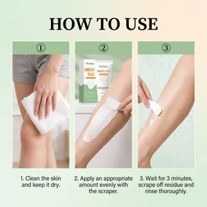 Step-by-step instruction guide for gentle hair removal cream detail view and usage.