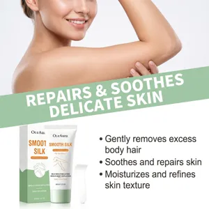 Close-up detail of gentle hair removal cream with aloe extract for smooth underarm skin.