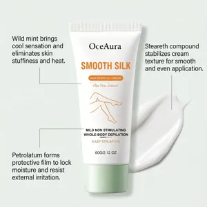 OceAura gentle hair removal cream with aloe vera extract, 60g smooth skin care formula.