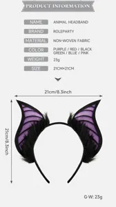 Vista detallada de diadema con orejas de murciélago, accesorios para fiesta de Halloween.