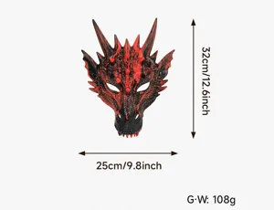 Halloween drakenmasker kostuum rekwisiet, lichtzwart en rood ontwerp, ideaal voor cosplay.