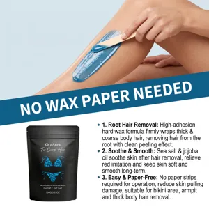 OceAura hard wax beads for hair removal, sea salt scent, painless paper-free wax for legs.