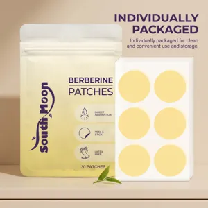 Nahaufnahme der South Moon Berberin Pflaster Verpackung und einzeln versiegelten Tuetchen.