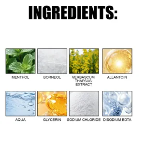 Detailed ingredient breakdown showing herbal components, menthol and plant extracts clearly.