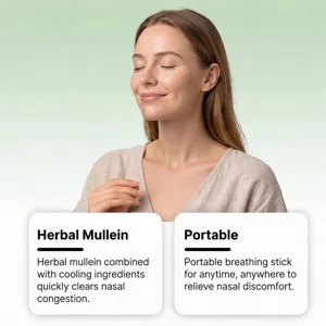 Herbal mullein breathing stick, natural cooling formula for daily nasal comfort and easy use.