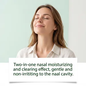 Detail of herbal nasal breathing stick showing gentle formula and soothing moisturizing effect.