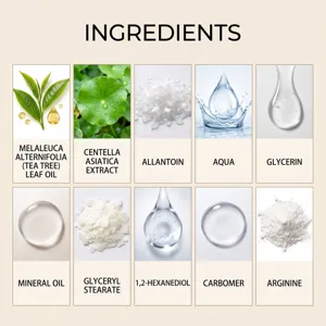 Tabella dettagliata degli ingredienti della crema corpo con olio di albero del tè.