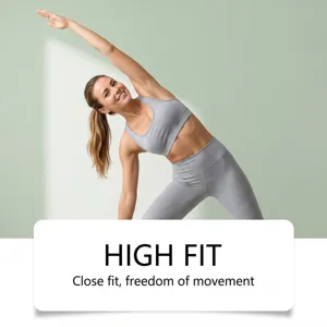 Bequemes graues Sport-Yoga-Set aus atmungsaktivem Stoff fuer Fitness und aktive Alltagscardio.