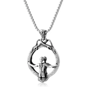 Collana con Ciondolo Specchio Magico Teschio in Acciaio Inossidabile Gotico da Uomo Collana con Anello a Doppia Serpente Coppia Invecchiato Retrò Pressofuso Gioielli