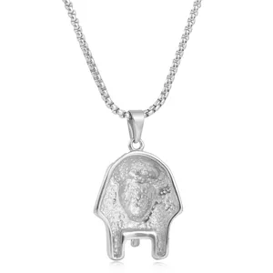 Detailed view of the vintage stainless steel Egyptian sphinx pendant necklace for men.
