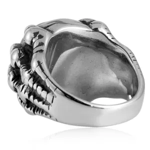 Retro punk style stainless steel dragon claw ring gothic devil eye statement jewelry detail shot