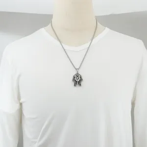 Detailed close-up view of the vintage titanium steel Egyptian pharaoh pendant necklace.
