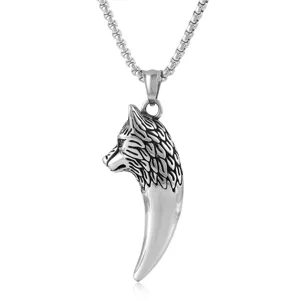 Collier pendentif dent de loup en acier inoxydable pour homme style punk hip hop chic