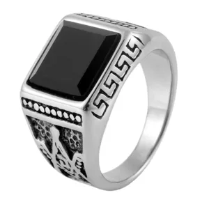 Anillo hombre acero inoxidable ónix negro estilo punk vintage piedra preciosa cuadrada