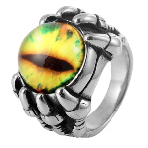 Vintage punk style dragon claw evil eye ring for men and women, stainless steel gothic jewelry.