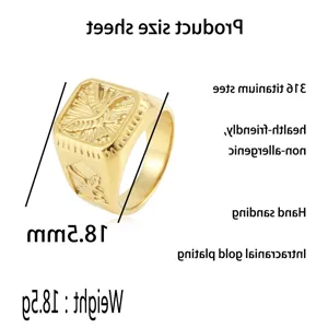 Gold stainless steel eagle signet ring for men, vintage titanium steel ring with 18.5mm size.