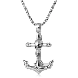 Stainless steel skull anchor pendant necklace punk hip hop jewelry for men and women.