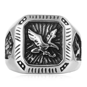 Men stainless steel eagle ring vintage punk style square biker titanium steel jewelry item