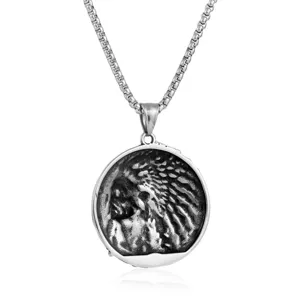 Vintage titanium steel Indian chief pendant necklace for men retro motorcycle silver jewelry