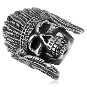 Retro Indiaans Opperhoofd Schedel Ring Voor Mannen Vintage Titaniumstaal Gothic Punk Biker Ring Zilver Vingerring Sieraden Cadeau