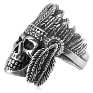 Heren vintage Indiaans schedel ring retro punk roestvrij staal veren hoofdtooi sieraden