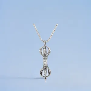Punk Stainless Steel Vajra Pestle Pendant Necklace For Men Women Vintage Hollow Out Geometric Amulet Charm Talisman Jewelry Hip Hop Polished Steel Pendant With Chain