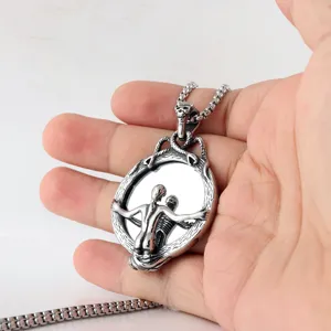 Collana con Pendente Specchio Scheletro Gotico Retro in Acciaio Inox da Uomo Jewel
