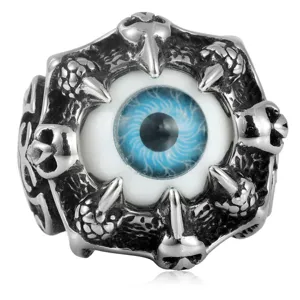Anillo garra ojo malvado azul estilo punk gótico de acero inoxidable rockero biker