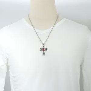 Stainless steel punk retro cross red eye pendant necklace for men and women fashion jewelry.