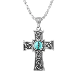 Stainless Steel Cross Eye Pendant Punk Retro Necklace for Men and Women Fashion Jewelry