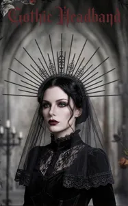 Gothic sunburst halo headband black veil Halloween dark costume vintage hair accessory