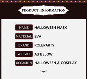 Halloween EVA masker productinformatie en gedetailleerde materiaalspecificaties voor feest.