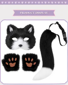Cosplay Kunstfell Katze Fuchs Maske Pfoten und Schwanz Set für Halloween Party Verkleidung