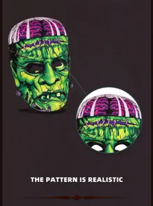 Halloween Frankenstein masker gedetailleerd weergave met realistisch hersenpatroon.