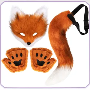 Plüsch Fuchs Katze Maske Pfoten Handschuhe Schwanz Set für Halloween Cosplay Party Details